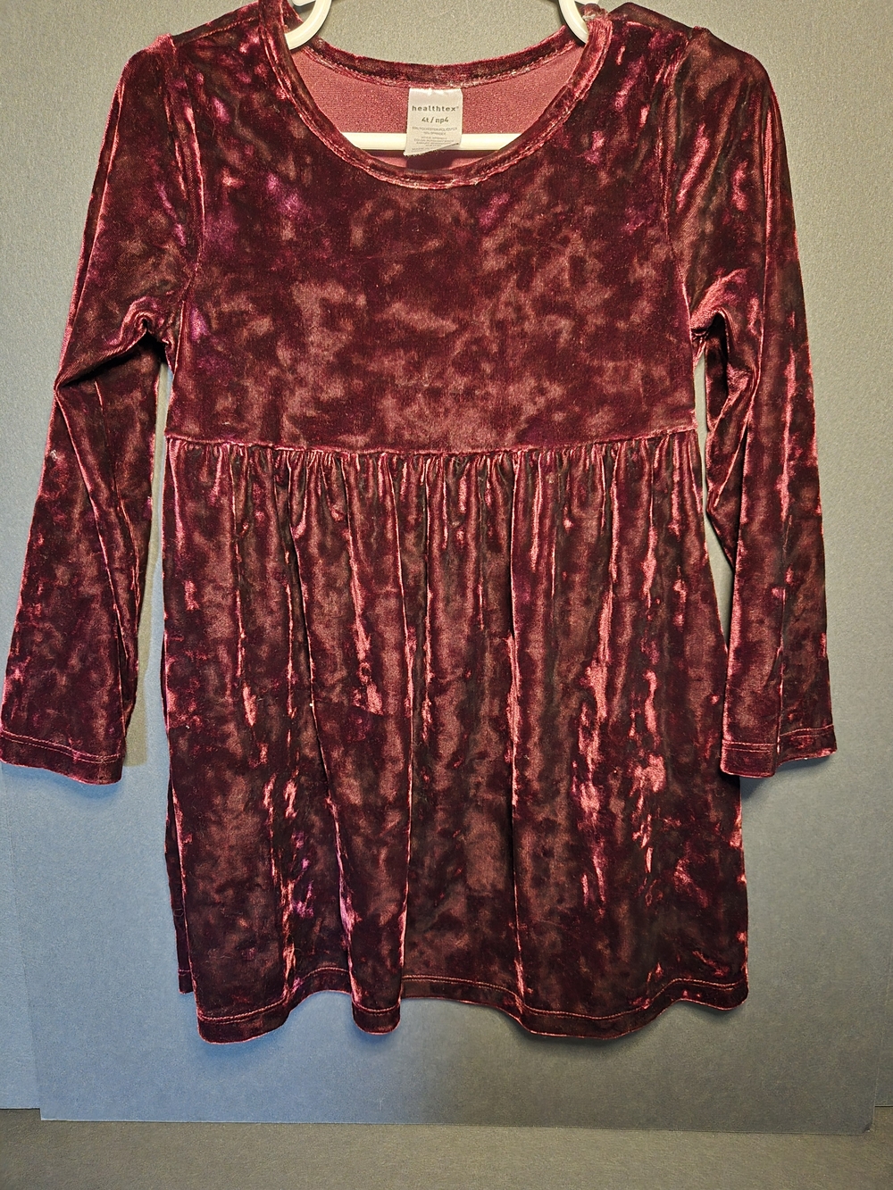 healthtex Girls Velvet Long-Sleeve Dress - Wine